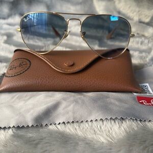 Ray-Ban Gold Frame Sunglasses with Blue Lenses